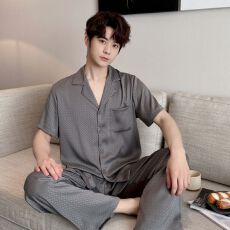 批发春夏季男款仿醋酸提花时尚舒适家居服<b class='q'>睡衣</b>