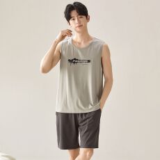 夏季新款男士睡衣5050莫代尔背心短裤休闲睡衣男家居服套装