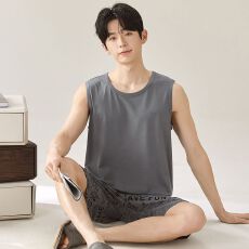 夏季新款男士睡衣5050莫代尔背心短裤休闲睡衣男家居服套装