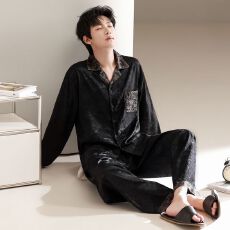 批发<b class='q'>睡衣</b>男  黑色 楼兰缎男装双长<b class='q'>套装</b> L-3XL四码