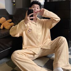 批发春秋睡衣男纯棉翻领开衫套装<b class='q'>韩版</b>长袖长裤卡通家居服两件套
