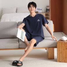 批发夏季新款<b class='q'>男士</b>莫代尔短袖短裤两件套休闲简约V领套头家居服可外穿