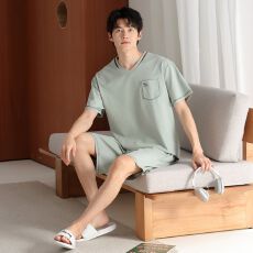 批发夏季新款<b class='q'>男士</b>莫代尔短袖短裤两件套休闲简约V领套头家居服可外穿