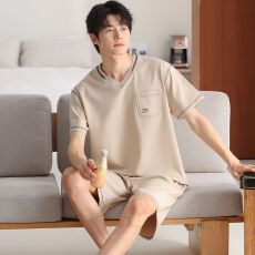 批发夏季新款<b class='q'>男士</b>莫代尔短袖短裤两件套休闲简约V领套头家居服可外穿