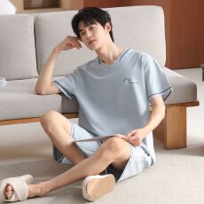 批发夏季新款<b class='q'>男士</b>莫代尔短袖短裤两件套休闲简约V领套头家居服可外穿