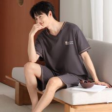 批发夏季新款<b class='q'>男士</b>莫代尔短袖短裤两件套休闲简约V领套头家居服可外穿