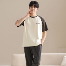 批发<b class='q'>纯棉</b>男款新款睡衣夏款短袖长裤可外穿休闲宽松套装薄款大码<b class='q'>家居服</b>