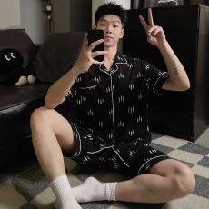 批发睡衣<b class='q'>男</b>夏季新款纯棉开衫短袖套装<b class='q'>韩版</b>宽松休闲简约家居服L--3XL码