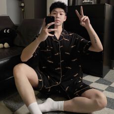 批发睡衣<b class='q'>男</b>夏季新款纯棉开衫短袖套装<b class='q'>韩版</b>宽松休闲简约家居服L--3XL码
