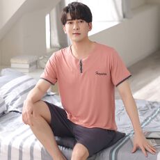 批发<b class='q'>睡衣</b><b class='q'>男士</b>莫代尔夏季凉感宽松短袖短裤薄款青少中年大码家居服套装