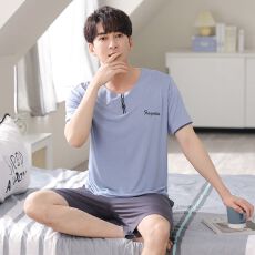 批发<b class='q'>睡衣</b><b class='q'>男士</b>莫代尔夏季凉感宽松短袖短裤薄款青少中年大码家居服套装