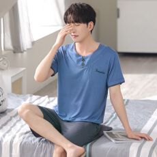 批发<b class='q'>睡衣</b><b class='q'>男士</b>莫代尔夏季凉感宽松短袖短裤薄款青少中年大码家居服套装