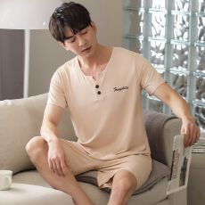 批发<b class='q'>睡衣</b><b class='q'>男士</b>莫代尔夏季凉感宽松短袖短裤薄款青少中年大码家居服套装