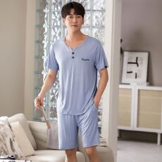 批发<b class='q'>睡衣</b><b class='q'>男士</b>莫代尔夏季凉感宽松短袖短裤薄款青少中年大码家居服套装