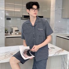 批发夏季新款<b class='q'>男士</b>云朵棉（天丝爽棉）短袖短裤开衫翻领绣花<b class='q'>睡衣</b>