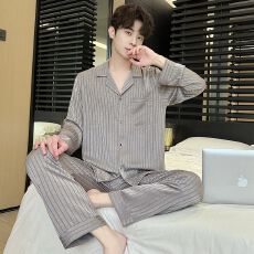 批发冰雪丝睡衣男士春秋季2026新款长袖长裤夏季高级简约感家居服套装