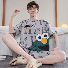 批发夏天男士睡衣纯棉短袖夏季卡通可外穿薄款加大码青少年家居服套装