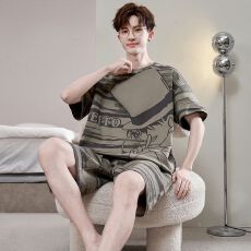 批发夏天男士睡衣纯棉短袖青少年卡通薄款夏季外穿加大码家居服套装