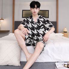 批发冰丝睡衣男士短袖夏季休闲薄款宽松青少年透气亲肤可外穿居服套装