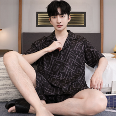 批发冰丝睡衣男士夏季短袖休闲薄款宽松青少年透气亲肤可外穿居服套装