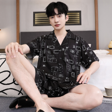 批发冰丝睡衣男士夏季短袖薄款休闲青少年宽松透气亲肤可外穿居服套装