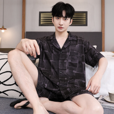 批发睡衣男士冰丝夏季短袖薄款休闲青少年宽松透气亲肤可外穿居服套装