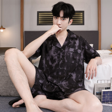 批发冰丝睡衣男士夏季短袖薄款休闲青少年宽松透气亲肤可外穿居服套装