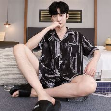 批发冰丝睡衣男士夏季短袖薄款休闲青少年宽松亲肤透气可外穿居服套装