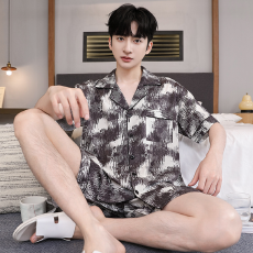 批发冰丝睡衣男士夏季薄款短袖休闲青少年宽松亲肤透气可外穿居服套装