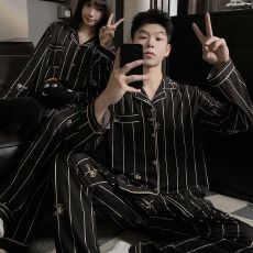 批发条纹腊肠狗【仿棉卡通条纹腊肠狗情侣睡衣男女春秋长袖长裤家居服