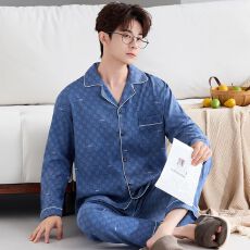 批发(实拍)男士云朵棉英文休闲宽松长袖长裤睡衣家居服套装