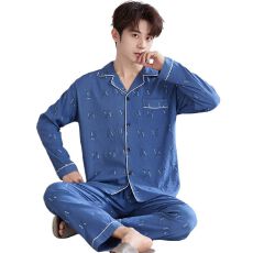 批发(实拍)男士云朵棉英文休闲宽松长袖长裤睡衣家居服套装