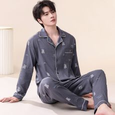 批发(实拍)男士云朵棉英文休闲宽松长袖长裤睡衣家居服套装
