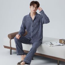 批发(实拍)男士云朵棉英文休闲宽松长袖长裤睡衣家居服套装