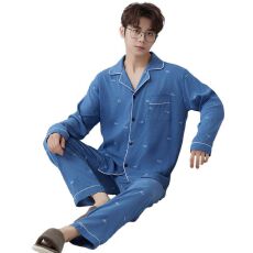 批发实拍)男士云朵棉英文休闲宽松长袖长裤睡衣家居服套装