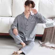 批发(实拍)男士云朵棉满印休闲宽松长袖长裤睡衣家居服套装