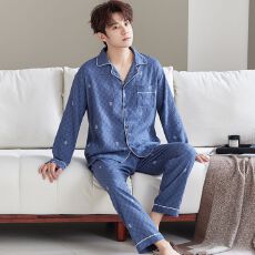 批发(实拍)男士云朵棉满印休闲宽松长袖长裤睡衣家居服套装