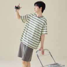 批发夏季睡衣男士纯棉薄款短袖短裤休闲两件套男款家居服套装
