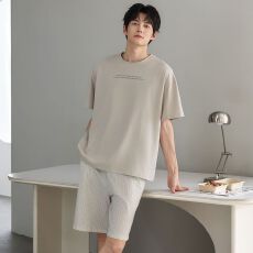 批发夏季睡衣男士纯棉薄款短袖短裤休闲两件套男款家居服套装