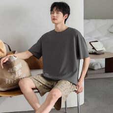 批发夏季睡衣男士纯棉薄款短袖短裤休闲两件套男款家居服套装