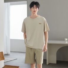 批发夏季睡衣男士纯棉薄款短袖短裤休闲两件套男款家居服套装