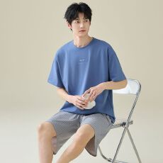 批发夏季睡衣男士纯棉薄款短袖短裤休闲两件套男款家居服套装