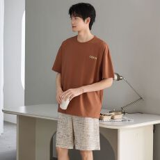 批发夏季睡衣男士纯棉薄款短袖短裤休闲两件套男款家居服套装