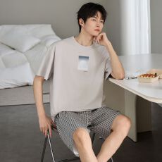 批发夏季睡衣男士纯棉薄款短袖短裤休闲两件套男款家居服套装