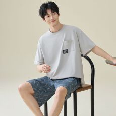 批发夏季睡衣男士纯棉薄款短袖短裤休闲两件套男款家居服套装