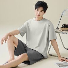 批发夏季睡衣男士纯棉薄款短袖短裤休闲两件套男款家居服套装