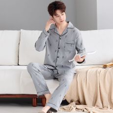 批发(实拍)<b class='q'>男</b>士云朵棉英文休闲宽松长袖长裤睡衣家居服套装