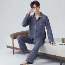 批发(实拍)<b class='q'>男</b>士云朵棉英文休闲宽松长袖长裤睡衣家居服套装