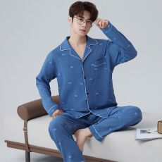 批发(实拍)<b class='q'>男</b>士云朵棉英文休闲宽松长袖长裤睡衣家居服套装