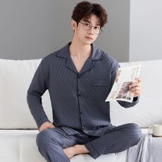 批发实拍)<b class='q'>男</b>士云朵棉英文休闲宽松长袖长裤睡衣家居服套装